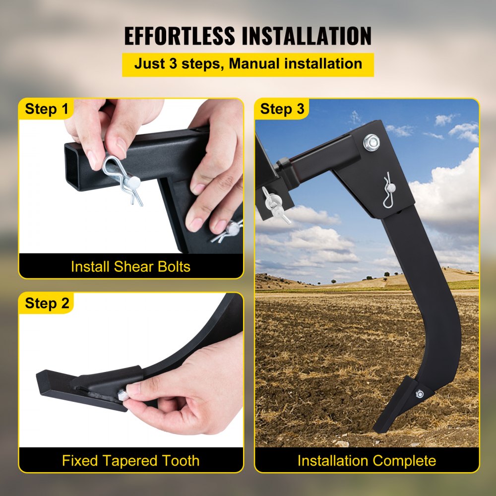 VEVOR Hitch Mounted Ripper, 18\" Shank Length Box Scraper Shank, 4 Hole Site Box Blade for Tractor, 2 Locating Pins Ripper Shank, 2 Plough Tips Box Blade Shank Teeth