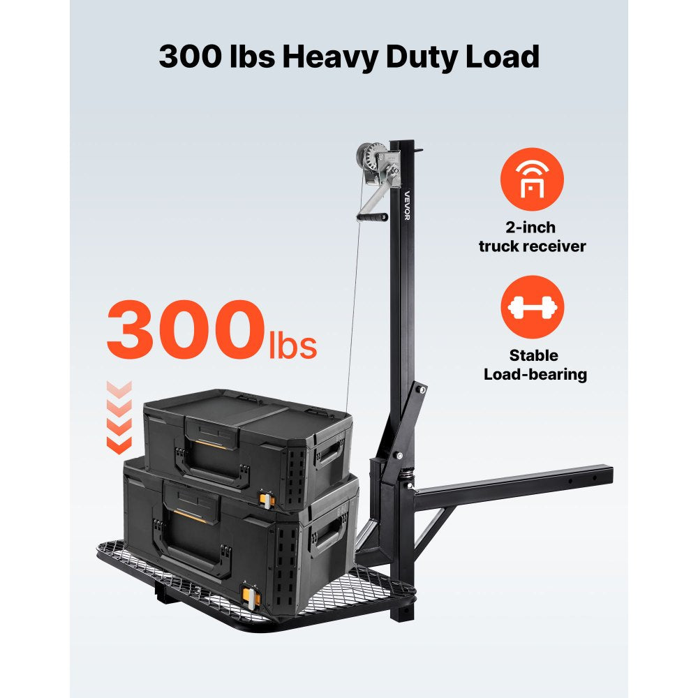 VEVOR Hitch Deer Hoist with Lifting System Platform, 300 lbs Load Capacity, Game Hoist Winch Lift with 2-inch Receiver, 360-Degree Swivel Shaft & Foldable, Hitch-Mounted Deer Hanger for Moving Game