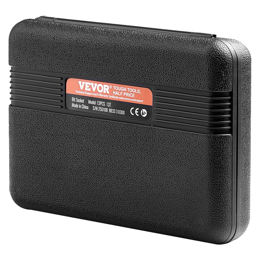 VEVOR Torx Bit Socket Set, 13-Piece Star T8 - T60 Set, S2 Alloy Steel and Cr-V Steel, 1/4 in, 3/8 in, and 1/2 in Drives, with Enhanced Storage Case, Torx Sockets for Hand Use, Mechanics, Auto Repair