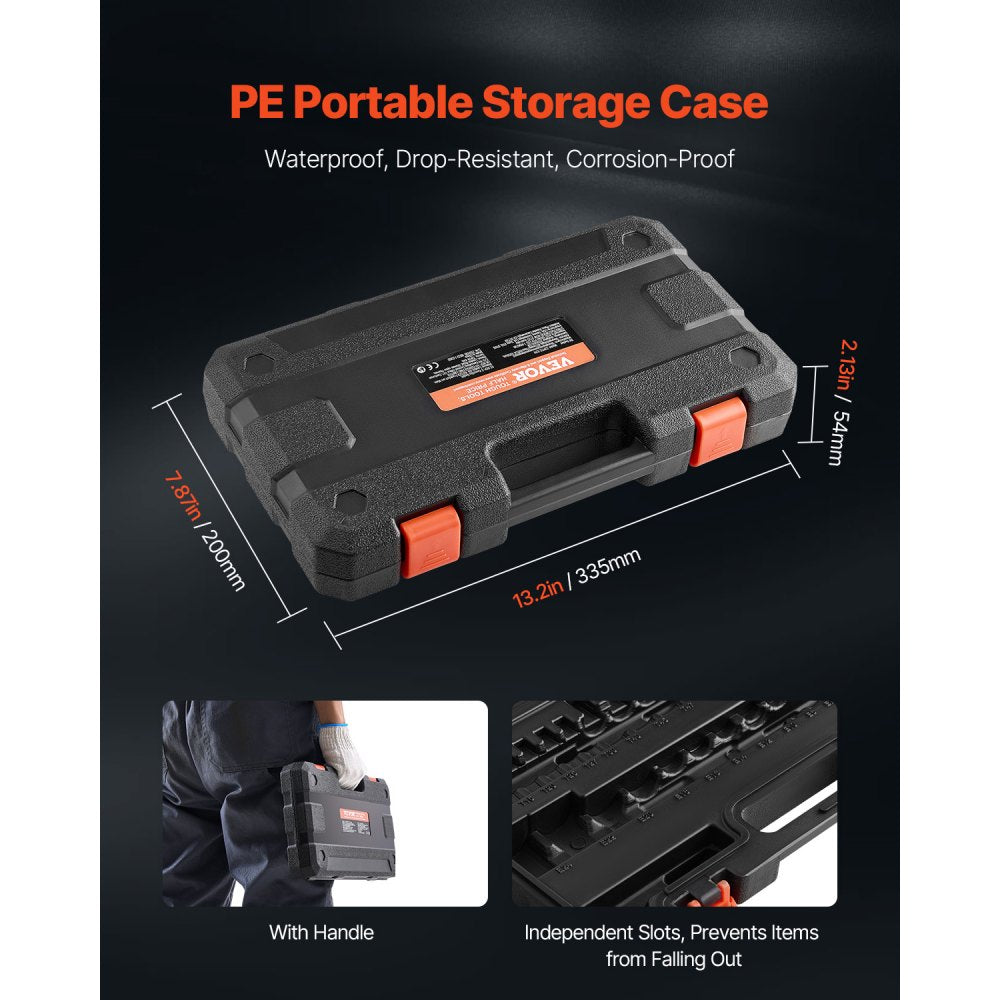 VEVOR Torx Bit Socket and External Torx Socket Set, 31-Piece T8-T70 and E4-E24, S2 Alloy Steel and Cr-V Steel, 1/4 in, 3/8 in, and 1/2 in Drives, with Adapter and Enhanced Storage Case, for Automotive
