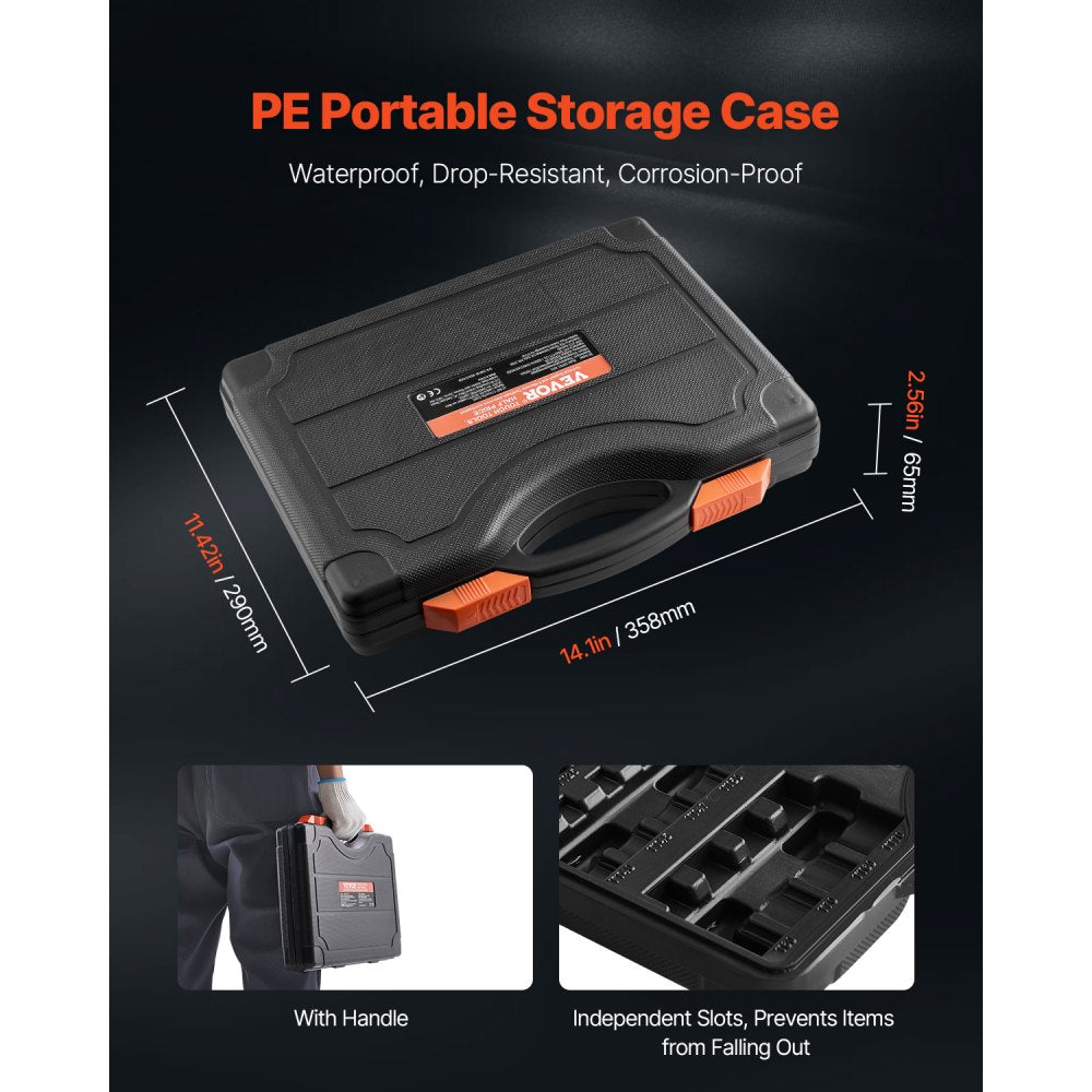 VEVOR Torx Bit Socket and External Torx Socket Set, 60-Piece T6-T70, TT6-TT70, TP8-TP60, E4-E24, S2 Alloy Steel and Cr-V Steel, 1/4 in, 3/8 in, and 1/2 in Drives, with Enhanced Storage Case, Hand Use