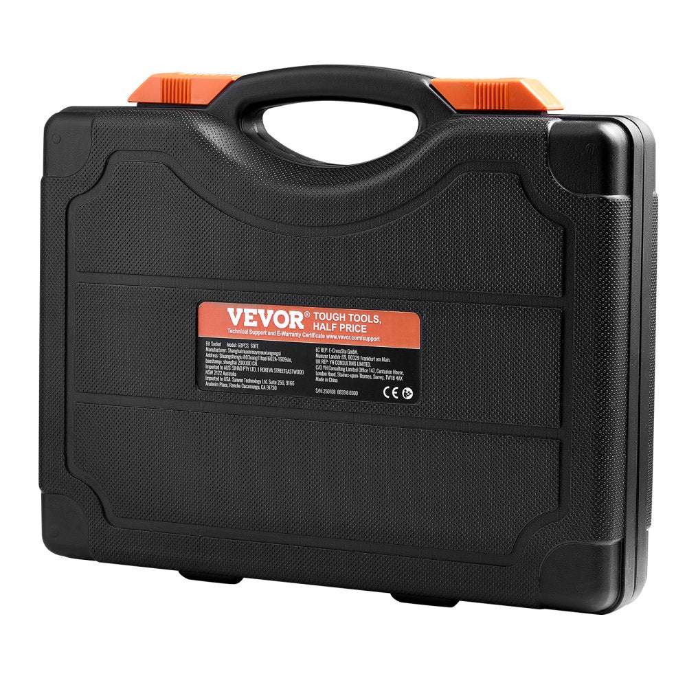 VEVOR Torx Bit Socket and External Torx Socket Set, 60-Piece T6-T70, TT6-TT70, TP8-TP60, E4-E24, S2 Alloy Steel and Cr-V Steel, 1/4 in, 3/8 in, and 1/2 in Drives, with Enhanced Storage Case, Hand Use