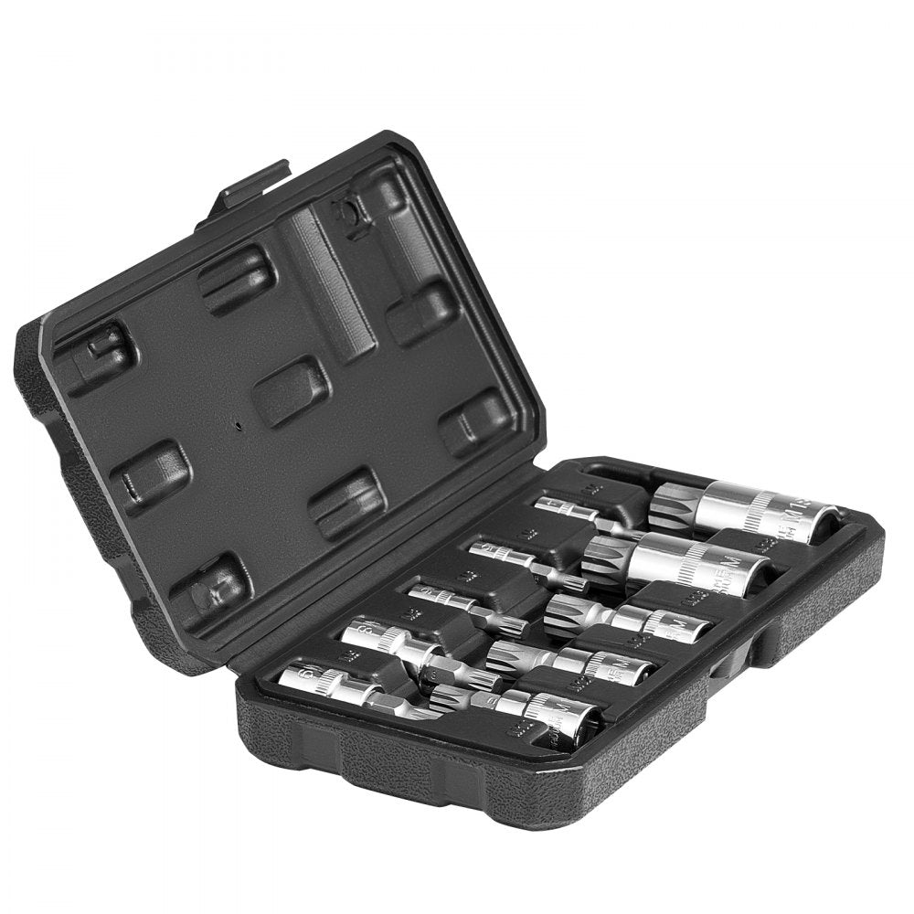 VEVOR XZN Triple Square Spline Bit Socket Set, 10-Piece M4 - M18, Premium Cr-V Steel, 1/4 in, 3/8 in, and 1/2 in Drives, with Enhanced Storage Case, Triple Square Socket Set for Hand Use, Automotive