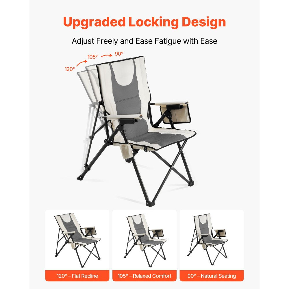 VEVOR Folding Camping Chair, 3 Reclining Positions, Outdoor High Back Camping Chair, 260lbs Weight Capacity, Full Padded Beach Chairs with Armrest & Headrest, Portable Lawn Chairs for Sports Travel