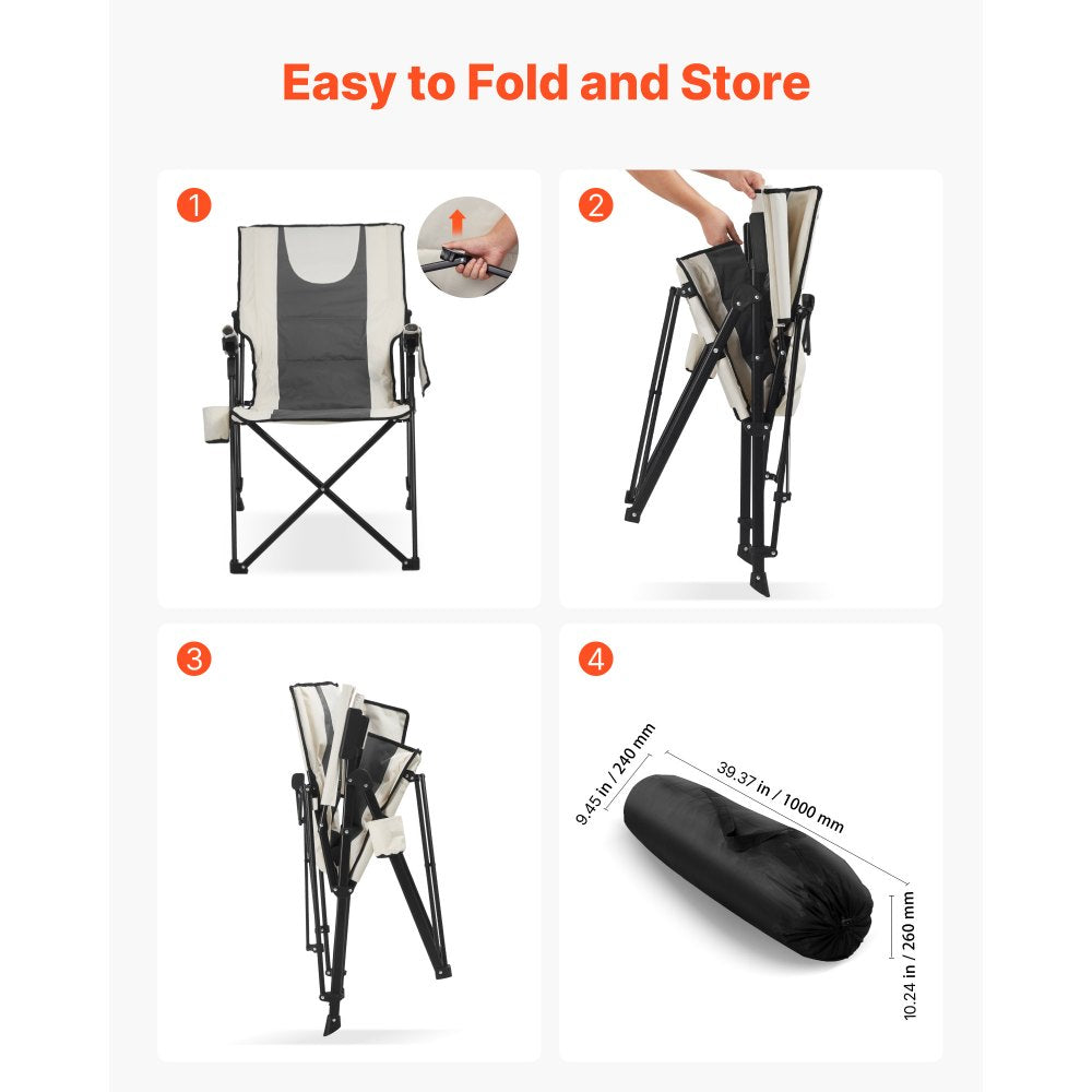 VEVOR Folding Camping Chair, 3 Reclining Positions, Outdoor High Back Camping Chair, 260lbs Weight Capacity, Full Padded Beach Chairs with Armrest & Headrest, Portable Lawn Chairs for Sports Travel