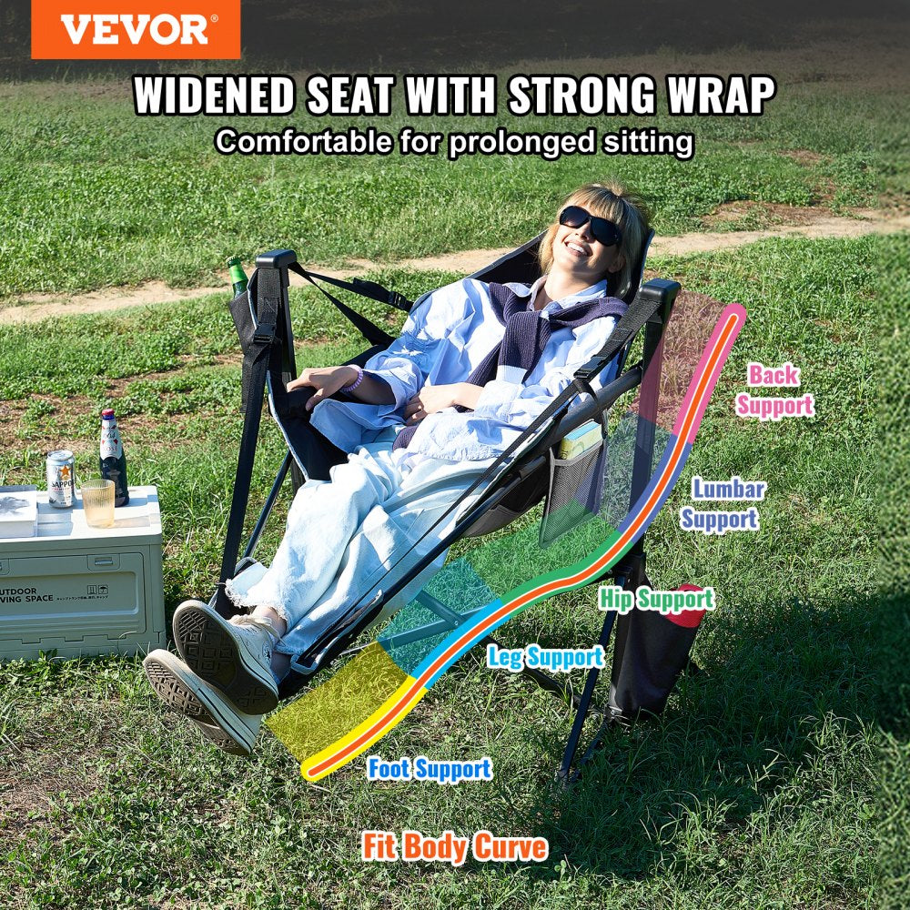 VEVOR Reclining Camping Chair, 300 lbs Load Camping Hammock Chair, Rocking Lounge Folding Chair with Footrest, Storage Bag, Headrest & Adjustable Backrest, for Camping and Other Outdoor Activities