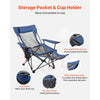 VEVOR Reclining Camping Chair, 4 Adjustable Positions, Portable Folding Lounger for Adults, Mesh Beach Chair with Footrest & Plush Cushion, Supports 220 lbs, Heavy Duty Camp Chairs for Patio, Blue
