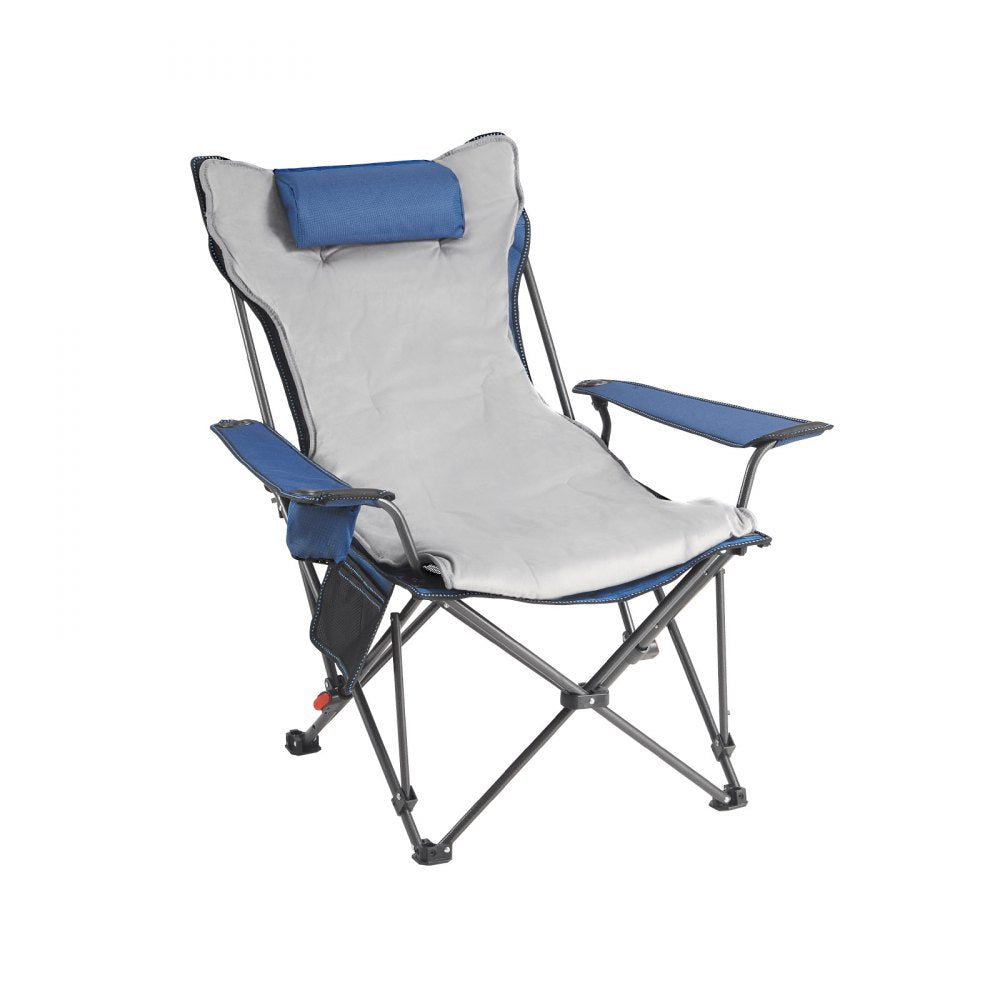 VEVOR Reclining Camping Chair, 4 Adjustable Positions, Portable Folding Lounger for Adults, Mesh Beach Chair with Footrest & Plush Cushion, Supports 220 lbs, Heavy Duty Camp Chairs for Patio, Blue
