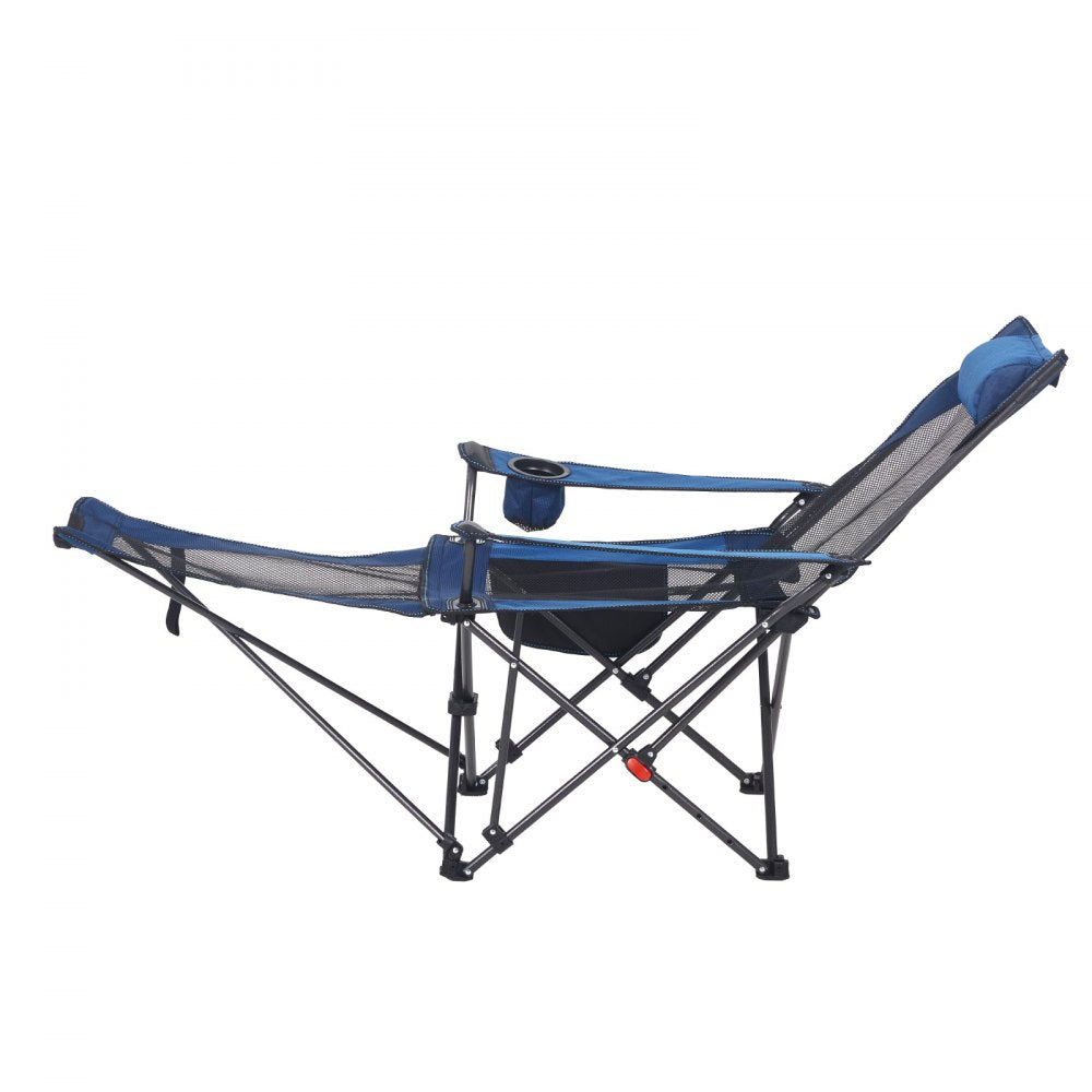 VEVOR Reclining Camping Chair, 4 Adjustable Positions, Portable Folding Lounger for Adults, Mesh Beach Chair with Footrest & Plush Cushion, Supports 220 lbs, Heavy Duty Camp Chairs for Patio, Blue