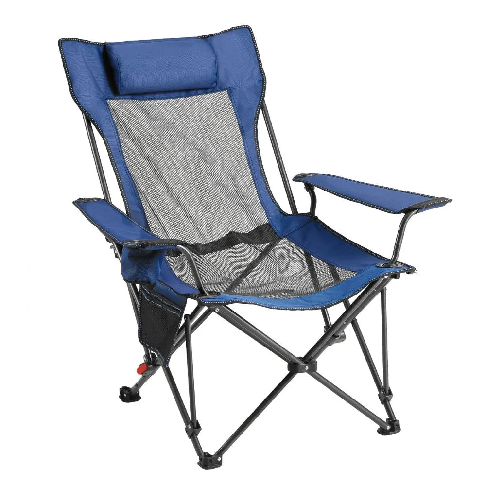 VEVOR Reclining Camping Chair, 4 Adjustable Positions, Portable Folding Lounger for Adults, Mesh Beach Chair with Headrest & Foot Rest, Supports 220 lbs, Heavy Duty Camp Chairs for Patio, Blue