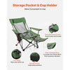 VEVOR Reclining Camping Chair, 4 Adjustable Positions, Portable Folding Lounger for Adults, Mesh Beach Chair with Headrest & Foot Rest, Supports 220 lbs, Heavy Duty Camp Chairs for Patio, Green