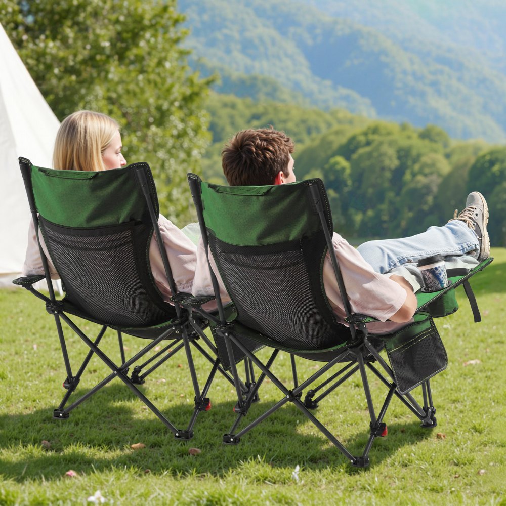 VEVOR Reclining Camping Chair, 4 Adjustable Positions, Portable Folding Lounger for Adults, Mesh Beach Chair with Headrest & Foot Rest, Supports 220 lbs, Heavy Duty Camp Chairs for Patio, Green