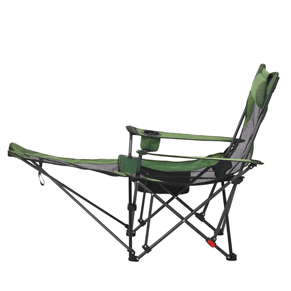 VEVOR Reclining Camping Chair, 4 Adjustable Positions, Portable Folding Lounger for Adults, Mesh Beach Chair with Headrest & Foot Rest, Supports 220 lbs, Heavy Duty Camp Chairs for Patio, Green