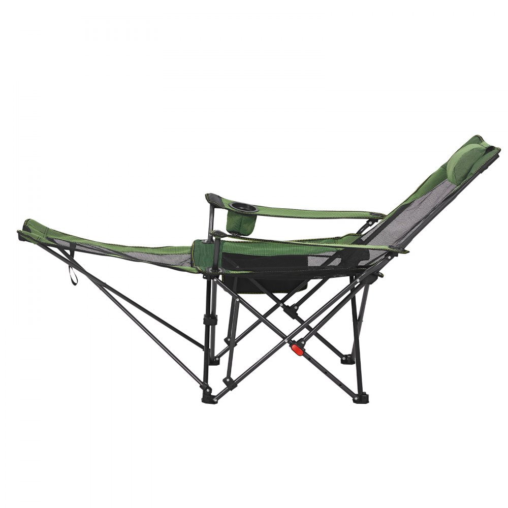 VEVOR Reclining Camping Chair, 4 Adjustable Positions, Portable Folding Lounger for Adults, Mesh Beach Chair with Headrest & Foot Rest, Supports 220 lbs, Heavy Duty Camp Chairs for Patio, Green