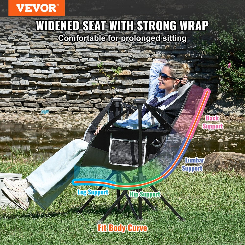 VEVOR Reclining Camping Chair, 300 lbs Load Camping Hammock Chair, Rocking Lounge Folding Chair with Cup Holder Storage Bag Headrest & Adjustable Backrest, for Camping and Other Outdoor Activities