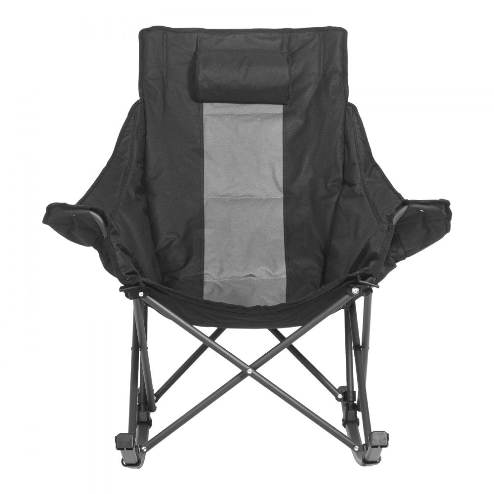 VEVOR Rocking Camping Chair, Portable Folding Rocker, Heavy-Duty Lawn Chair Recliner with Cupholder & Pocket, Supports 225lbs, Fully Padded Camp Chairs for Outdoor Patio Backyard Porch Garden