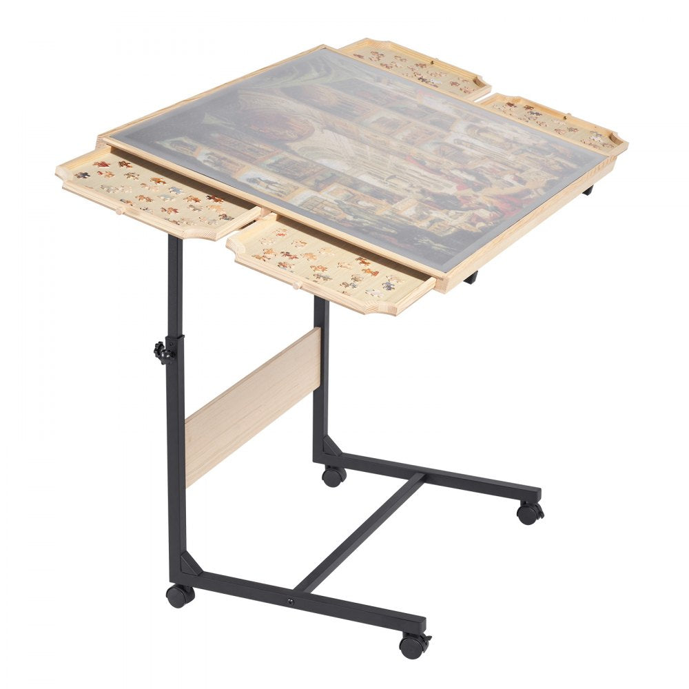 VEVOR 1500 Piece Puzzle Table with Legs, 4 Drawers and Cover, 34x25 in Portable Wooden Board with Wheels, Jigsaw Puzzle Accessories for Adults, Adjustable Height & 5-Tilting-Angle, Gift for Mom