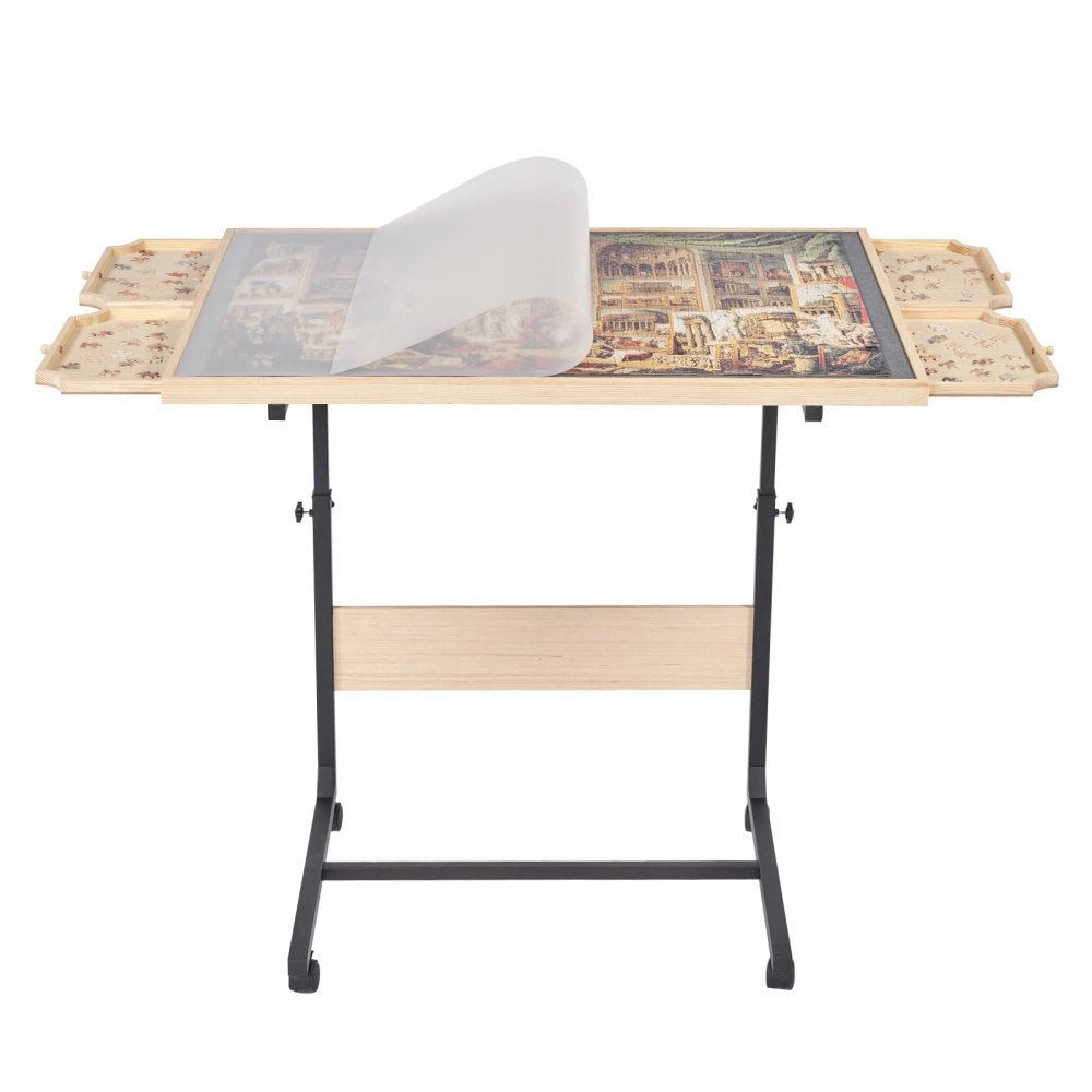 VEVOR 1500 Piece Puzzle Table with Legs, 4 Drawers and Cover, 34x25 in Portable Wooden Board with Wheels, Jigsaw Puzzle Accessories for Adults, Adjustable Height & 5-Tilting-Angle, Gift for Mom