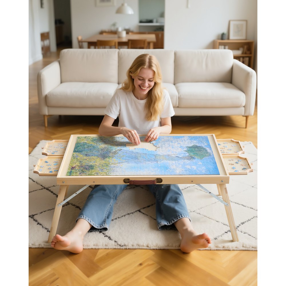VEVOR 1500 Piece Puzzle Table with Folding Legs, 4 Drawers and Cover, 34x25 in Portable Wooden Board, Jigsaw Puzzle Accessories for Adults, Puzzle Organizer & Storage System, Birthday Gift for Mom