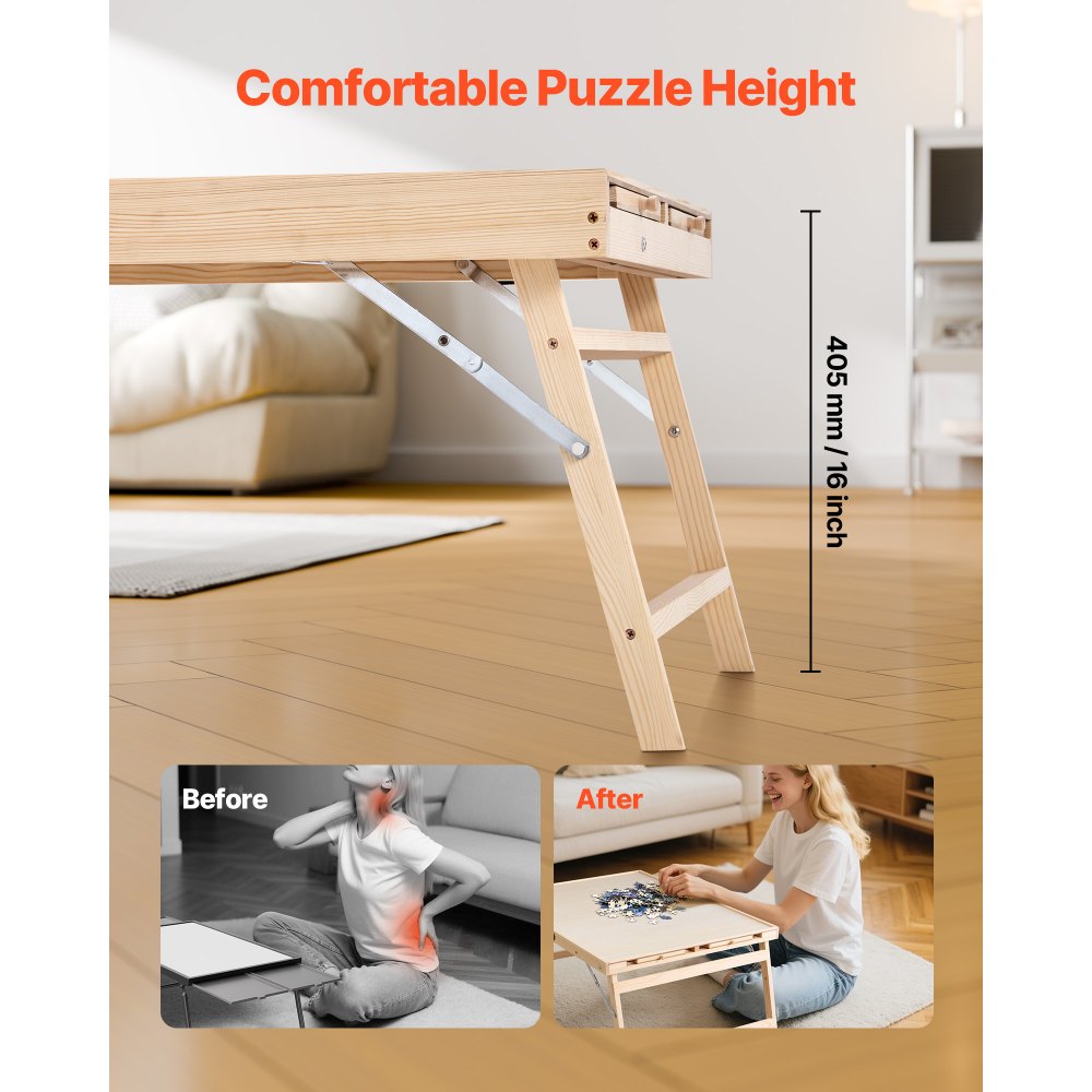 VEVOR 1500 Piece Puzzle Table with Folding Legs, 4 Drawers and Cover, 34x25 in Portable Wooden Board, Jigsaw Puzzle Accessories for Adults, Puzzle Organizer & Storage System, Birthday Gift for Mom