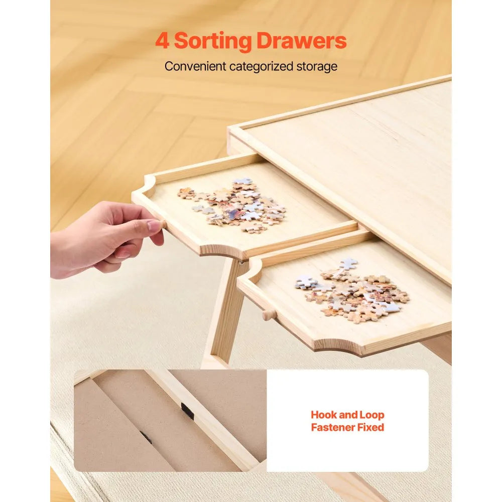 VEVOR 1500 Piece Puzzle Table with Folding Legs, 4 Drawers and Cover, 34x25 in Portable Wooden Board, Jigsaw Puzzle Accessories for Adults, Puzzle Organizer & Storage System, Birthday Gift for Mom