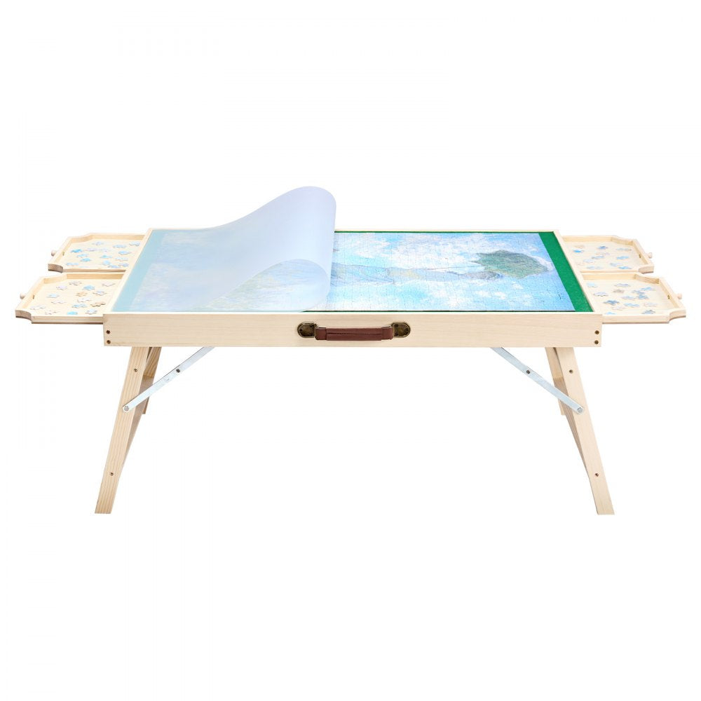 VEVOR 1500 Piece Puzzle Table with Folding Legs, 4 Drawers and Cover, 34x25 in Portable Wooden Board, Felt Surface Jigsaw Puzzle Accessories for Adults, Adjustable 6-Tilting-Angle, Gift for Mom