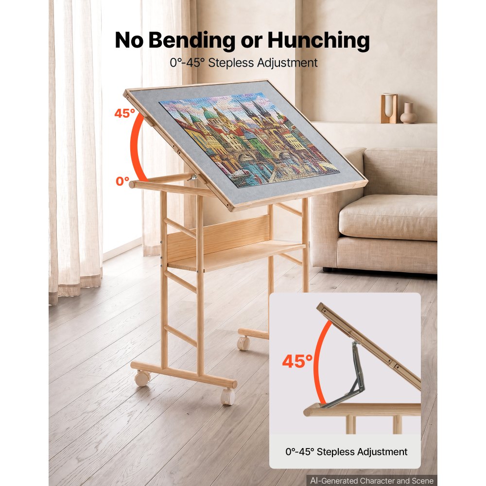 VEVOR 1500 Piece Puzzle Table with Legs, 4 Drawers, and Cover, 34x25 in, Gift for Mom, Portable Wooden Board, Felt Surface Puzzles Jigsaw Accessories for Adults, 0°-45° Tilting Storage Organizer