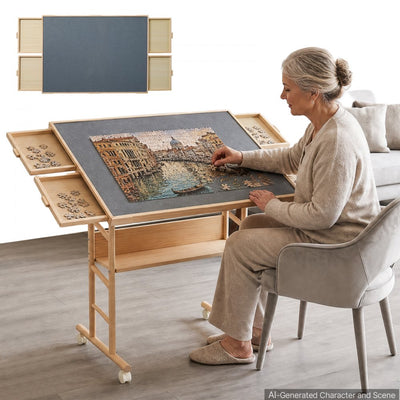 Vevor Puzzle Table 1500 Piece Wooden Jigsaw Board with Legs, 4 Drawers & Cover 34x25