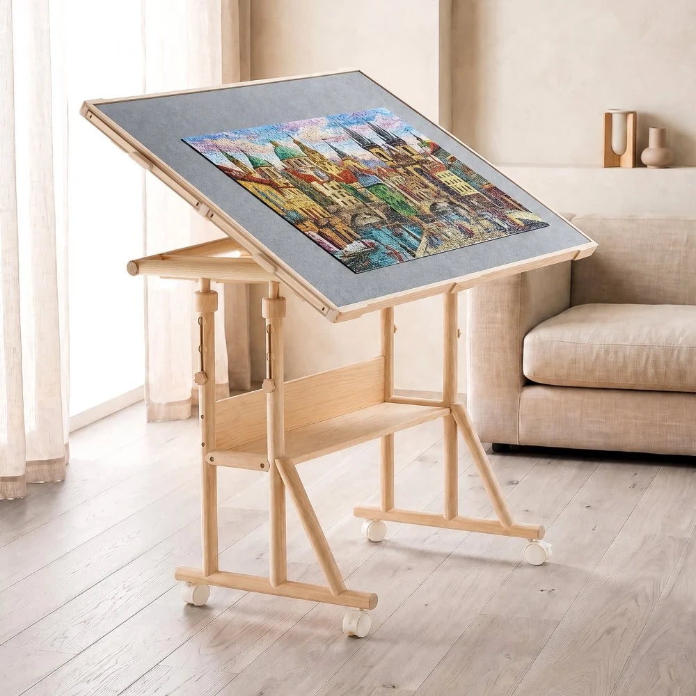 VEVOR 1500 Piece Puzzle Table with Legs, Wheels, 4 Drawers, Cover, 34x25 in, Gift for Mom, Portable Wooden Board, Felt Surface Jigsaw Puzzle Accessories for Adults, Adjustable Height Storage Organizer