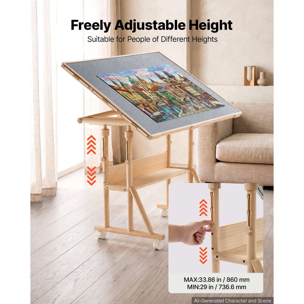 VEVOR 2000 Piece Puzzle Table with Legs, Wheels, 6 Drawers, Cover, 40x29 in, Gift for Mom, Portable Wooden Board, Felt Surface Jigsaw Puzzle Accessories for Adults, Adjustable Height Storage Organizer