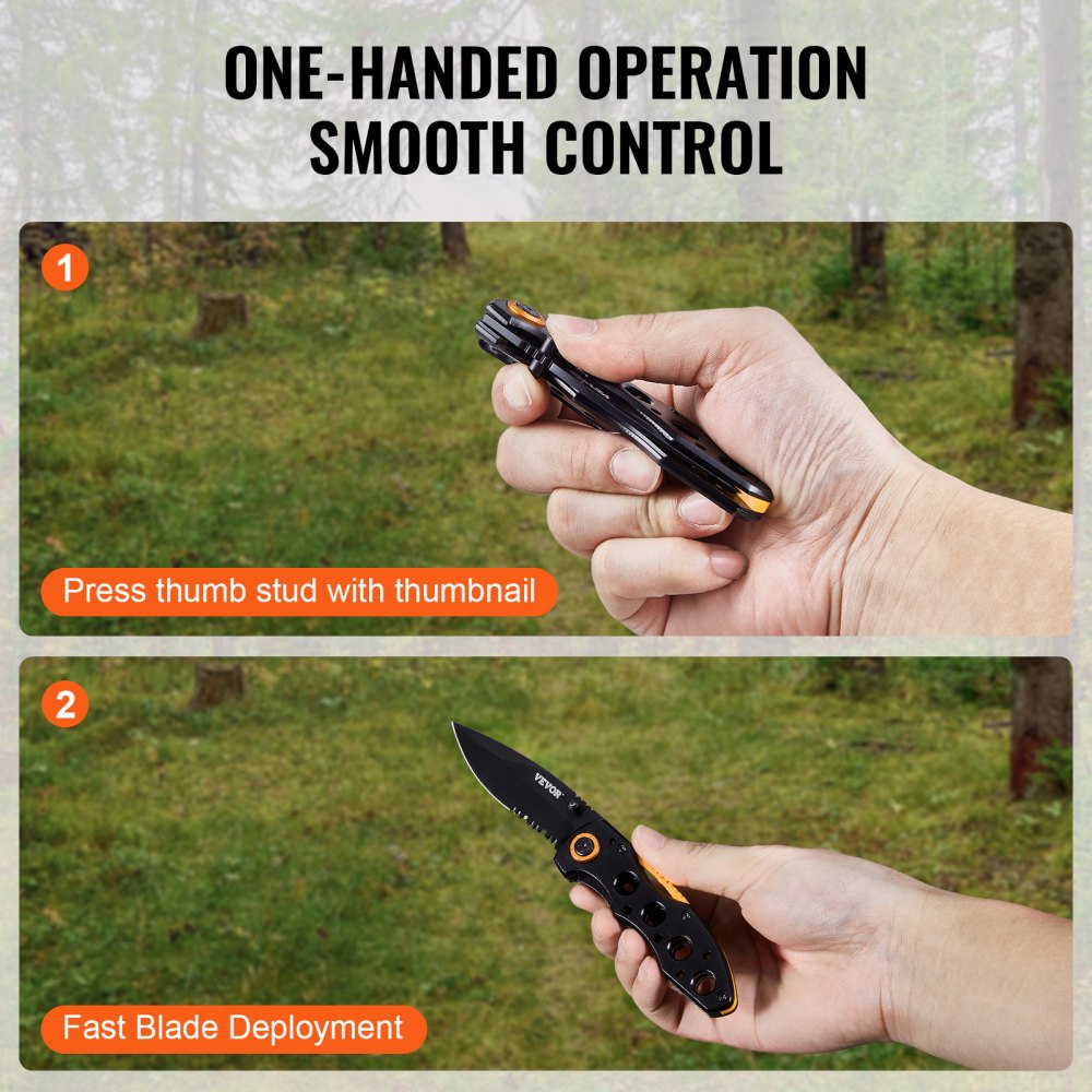 VEVOR Folding Pocket Knife, 3 in/7.6 cm 7Cr17Mov Blade, Aluminum Handle Small EDC Knife with Pocket Clip, Sharp Camping Survival Hiking Knife, 2.8 oz/0.08 kg Easy to Carry for Men Women Self Defense