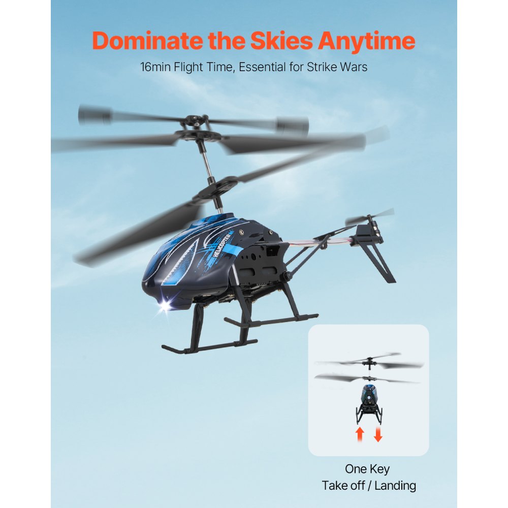 VEVOR RC Helicopter, 2.4GHz Flying Remote Control Helicopter, 3.5 Channel RC Airplane for Kid, 16 Mins Flight Time, Altitude Hold, One-Key Takeoff/Landing & LED Lights, Toys for Kids Ages 8 and up