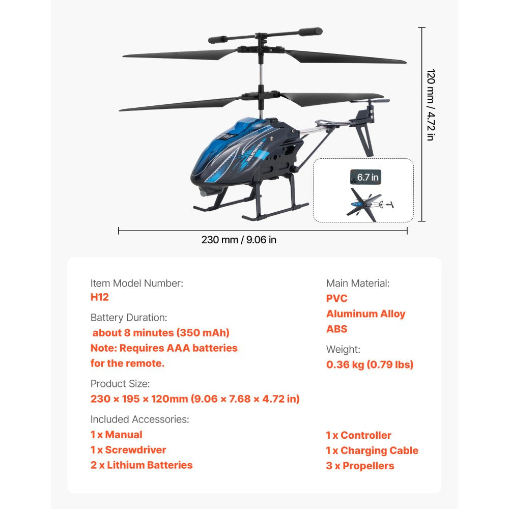 VEVOR RC Helicopter, 2.4GHz Flying Remote Control Helicopter, 3.5 Channel RC Airplane for Kid, 16 Mins Flight Time, Altitude Hold, One-Key Takeoff/Landing & LED Lights, Toys for Kids Ages 8 and up