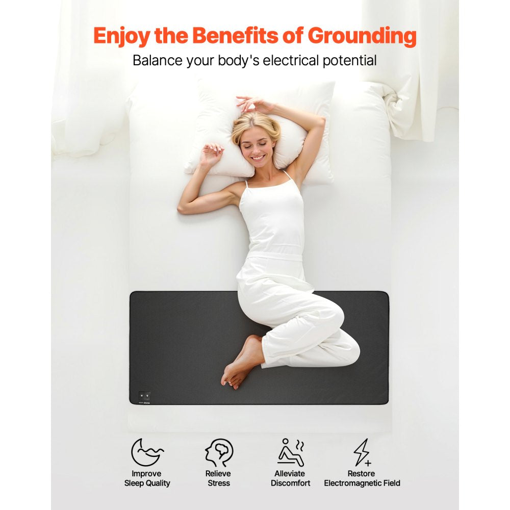 VEVOR Grounding Mat, 27 x 60 in Anti-Slip PU Leather Earthing Mat, with 15 Feet Grounding Cord, Grounding Pad for Sleep, Boost Energy, Improve Sleep, Reduce Anxiety at Home Office or Work