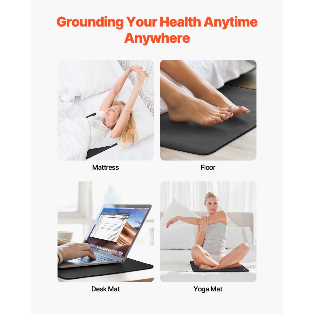 VEVOR Grounding Mat, 24 x 16 in Anti-Slip PU Leather Earthing Mat, with 15 Feet Grounding Cord, Grounding Pad for Feet, Boost Energy, Improve Sleep, Reduce Anxiety at Home Office or Work