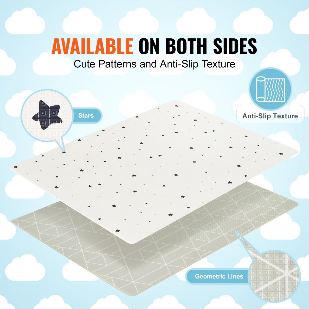 VEVOR Baby Play Mat, 55""x79"" Baby Crawling Mat, Non-Slip One-Piece Soft Baby Playmat, Rollable Reversible Floor Mat, Waterproof Activity Playmats,  for Babies Toddlers Infants, Play & Tummy Time