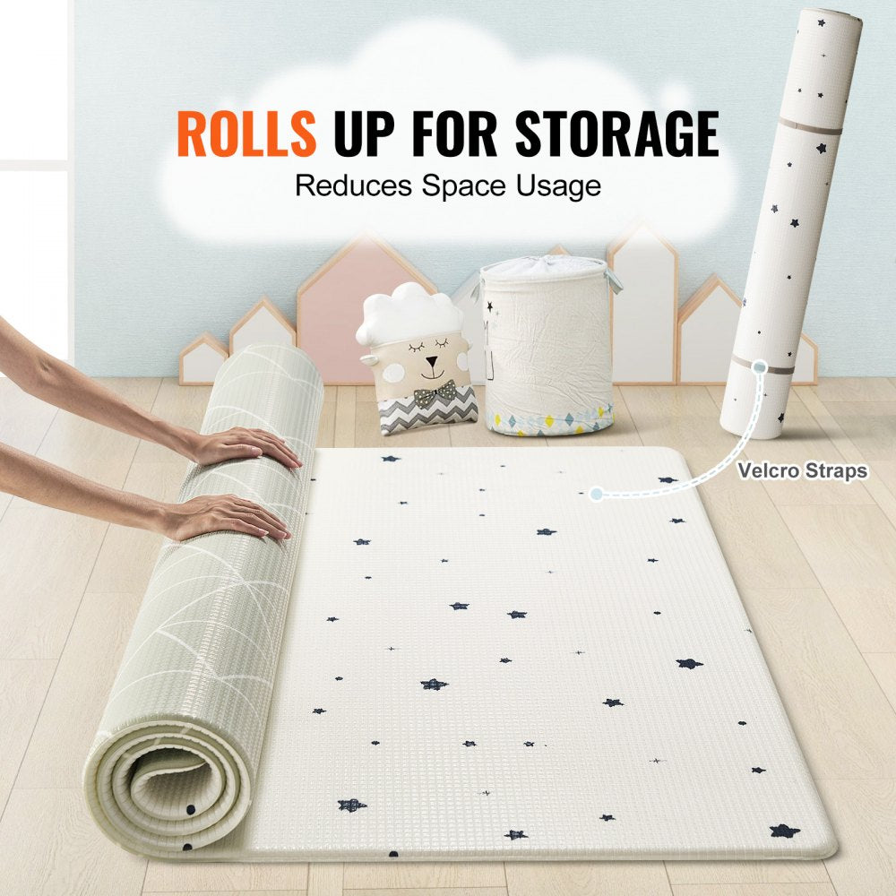 VEVOR Baby Play Mat, 55""x79"" Baby Crawling Mat, Non-Slip One-Piece Soft Baby Playmat, Rollable Reversible Floor Mat, Waterproof Activity Playmats,  for Babies Toddlers Infants, Play & Tummy Time