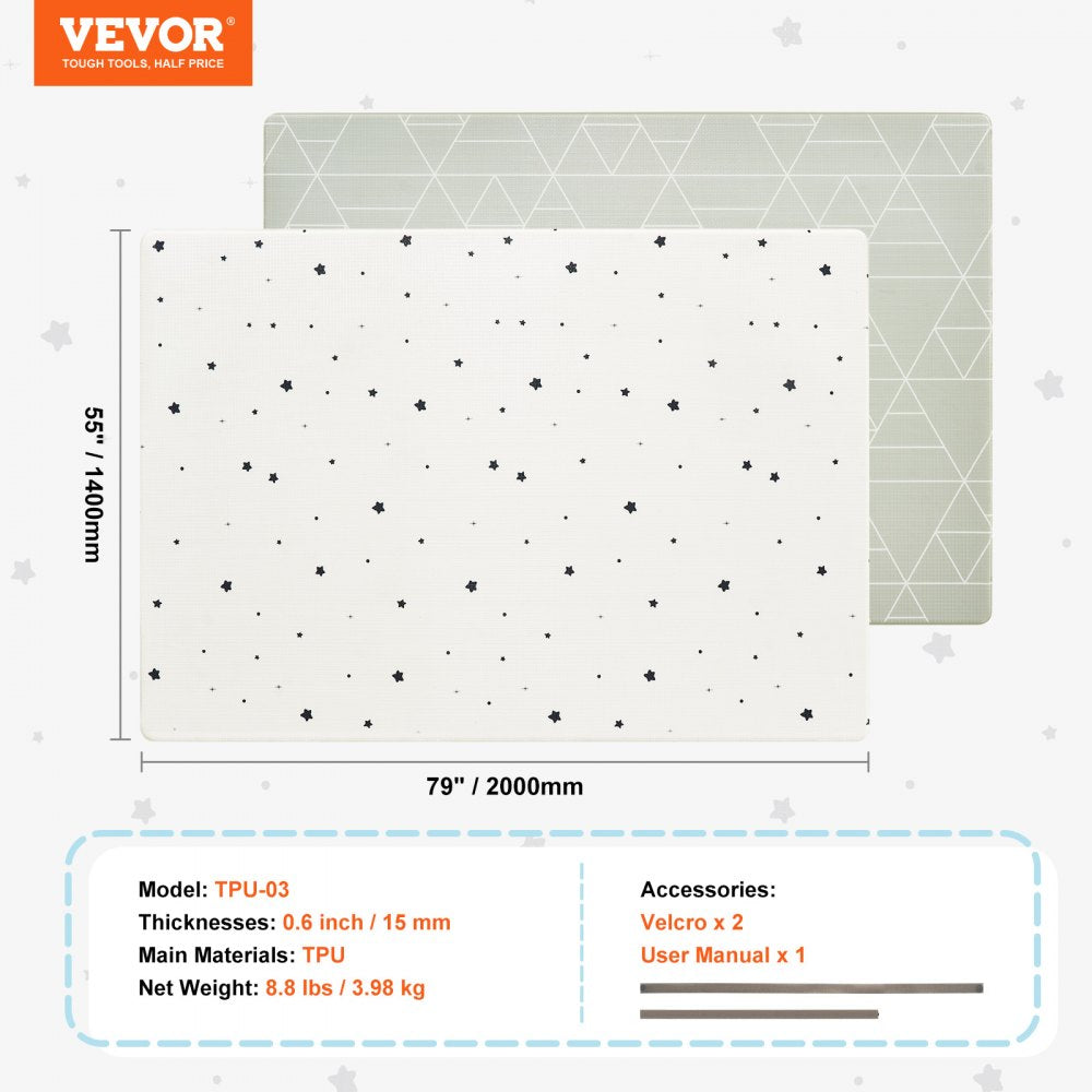 VEVOR Baby Play Mat, 55""x79"" Baby Crawling Mat, Non-Slip One-Piece Soft Baby Playmat, Rollable Reversible Floor Mat, Waterproof Activity Playmats,  for Babies Toddlers Infants, Play & Tummy Time