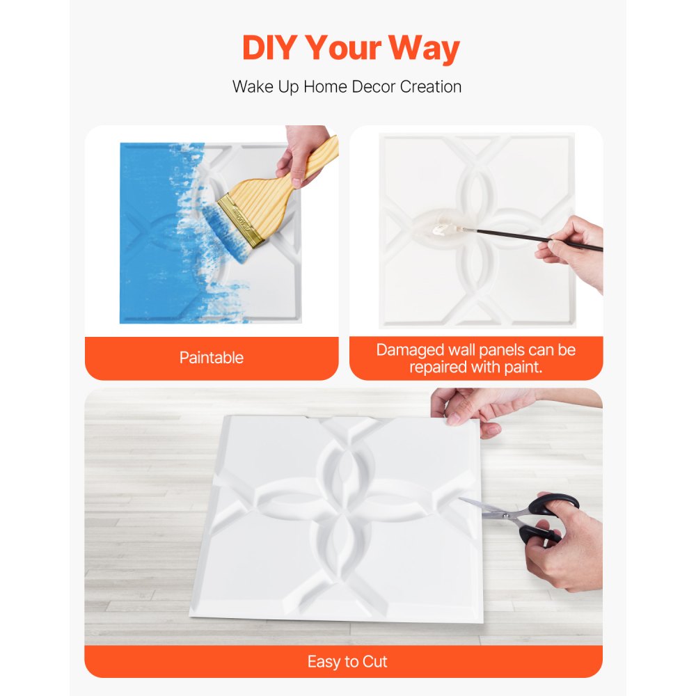 VEVOR 3D Wall Panels, 33-Pack 11.81 x 11.81 in PVC Modern Art Minimalist Floral Tiles, 32 Sq.Ft Coverage Accent Wall Panel, Interior Home Decor for Ceiling, Bedroom, Living & Gaming Room, Matte White