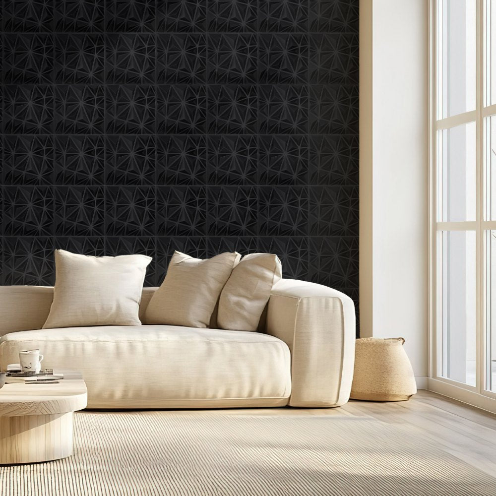 VEVOR 3D Wall Panels, 33-Pack 11.81 x 11.81 in PVC Modern Art Minimalist Diamond Tiles, 32 Sq.Ft Coverage Accent Wall Panel, Interior Home Decor for Ceiling, Bedroom, Living & Gaming Room, Matte Black