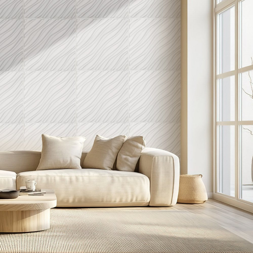 VEVOR 3D Wall Panels, 12-Pack 19.7 x 19.7 in PVC Modern Art Minimalist Wave Tiles, 32 Sq.Ft Coverage Accent Wall Panel, Interior Home Decor for Ceiling, Bedroom, Living & Gaming Room, Matte White