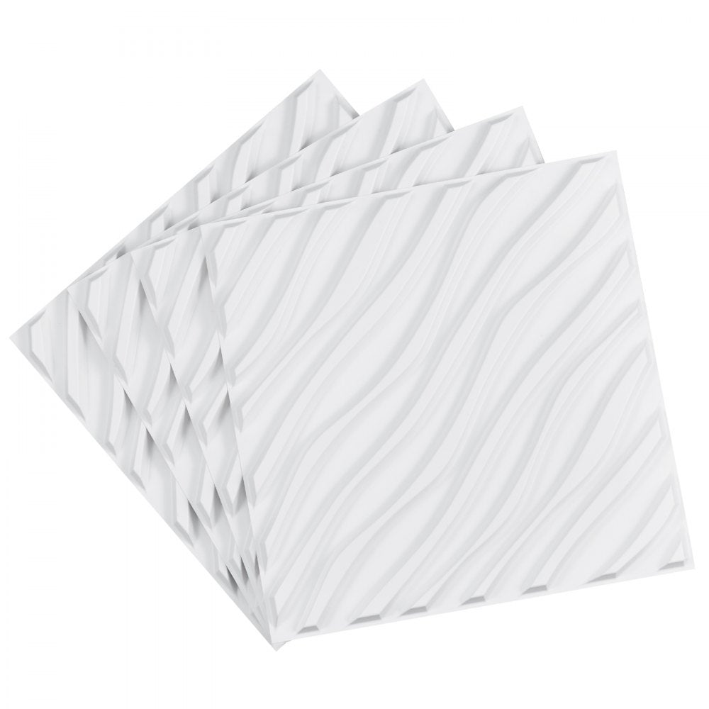 VEVOR 3D Wall Panels, 12-Pack 19.7 x 19.7 in PVC Modern Art Minimalist Wave Tiles, 32 Sq.Ft Coverage Accent Wall Panel, Interior Home Decor for Ceiling, Bedroom, Living & Gaming Room, Matte White