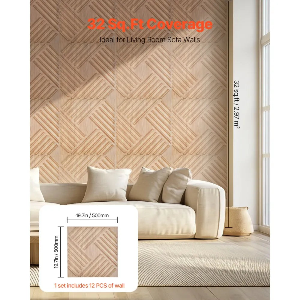VEVOR 3D Wall Panels, 12-Pack 19.7 x 19.7 in PVC Modern Art Minimalist Salt Tiles, 32 Sq.Ft Coverage Accent Wall Panel, Interior Home Decor for Ceiling, Bedroom, Living & Gaming Room, Light Wood Color