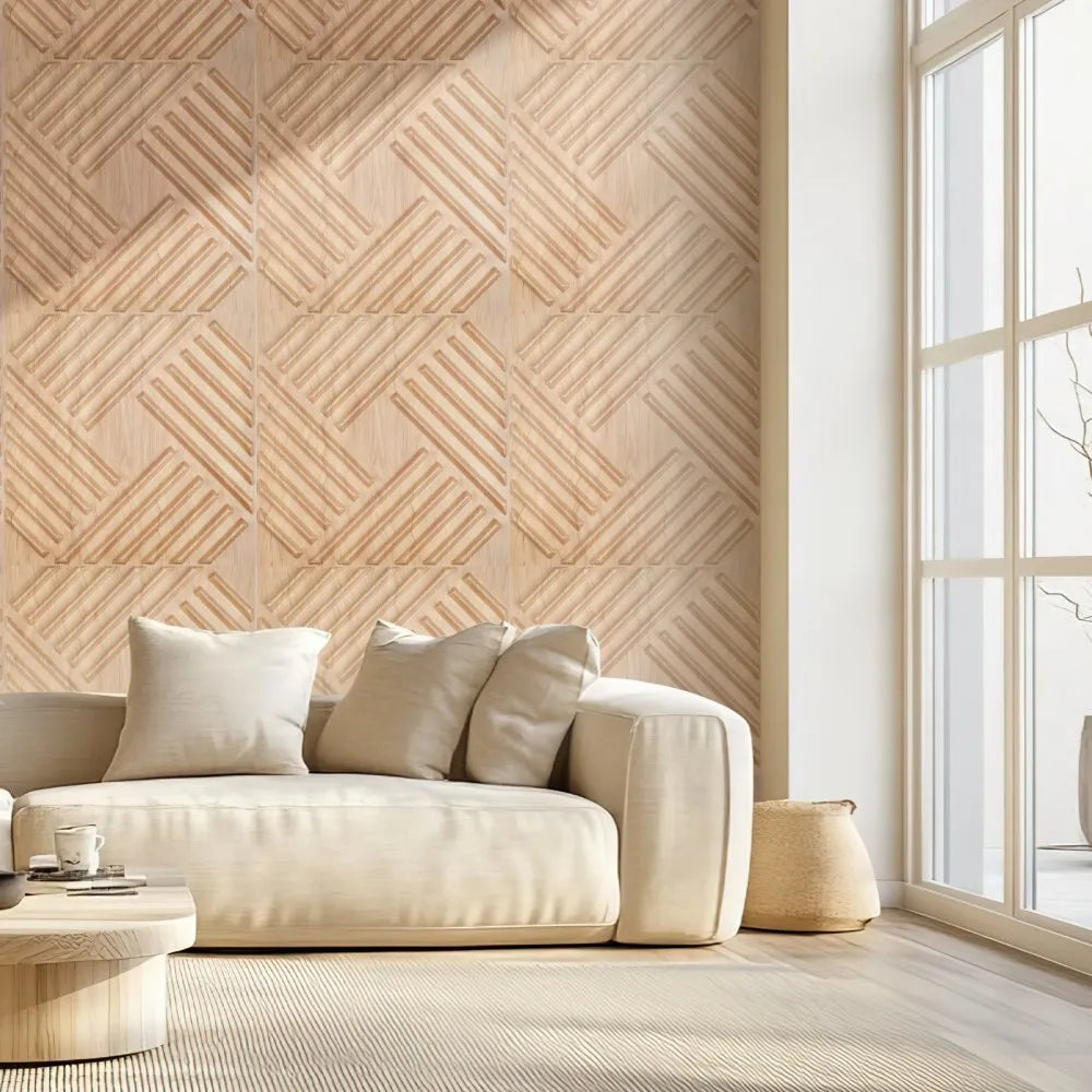 VEVOR 3D Wall Panels, 12-Pack 19.7 x 19.7 in PVC Modern Art Minimalist Salt Tiles, 32 Sq.Ft Coverage Accent Wall Panel, Interior Home Decor for Ceiling, Bedroom, Living & Gaming Room, Light Wood Color