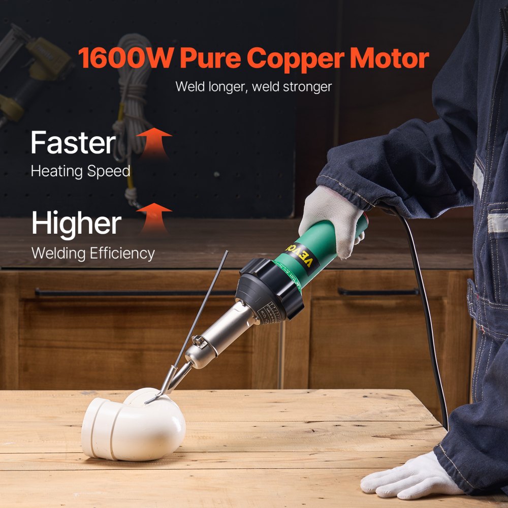 VEVOR Hot Air Plastic Welder, 1600W Hot Air Torch Pistol, 122-1112℉ PVC TPO Vinyl Heat Gun Welding Torch, Plastic Roofing Welding Kit with 14 Accessories- Toolbox, Nozzle, Roller, Blades for PP/PE/PVC