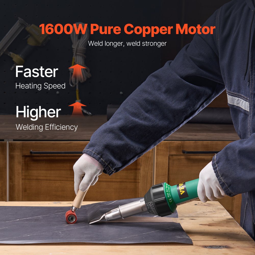 VEVOR Hot Air Plastic Welder, 1600W Hot Air Torch Pistol, 122-1112℉ PVC TPO Vinyl Heat Gun Welding Torch, Plastic Roofing Welding Kit with 17 Accessories- Toolbox, Nozzle, Roller, Blades for PP/PE/PVC