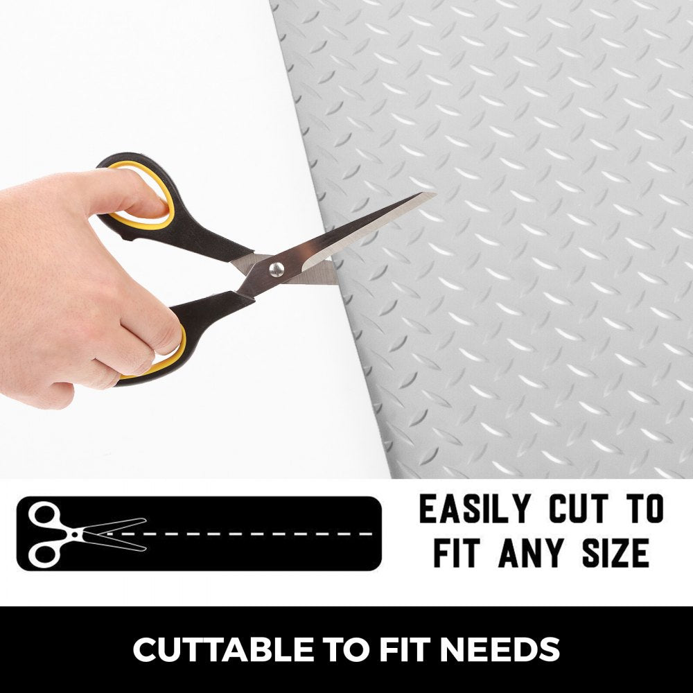 VEVOR Garage Floor Mat, 303.15 x 43.31 inch PVC Garage Flooring Roll, Non-slip Diamond Texture, 91.17 sq.ft Covering Space, Garage Mats for Under Cars, for Gyms Boats Car Trailer, Silver