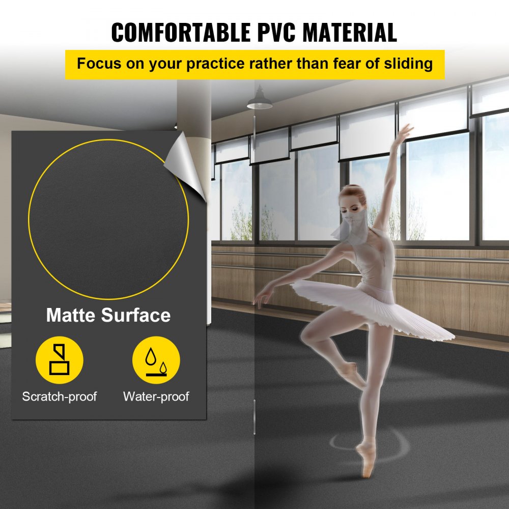VEVOR Dance Floor, 6.6x9.8ft Dance Floor Roll, 0.06in Thick PVC Vinyl Dance Floor, Black/Grey Reversible Portable Dance Floor, Non-Slip Dance Flooring, Ballet Dance Floor for Jazz, Pop, Lyrical Style