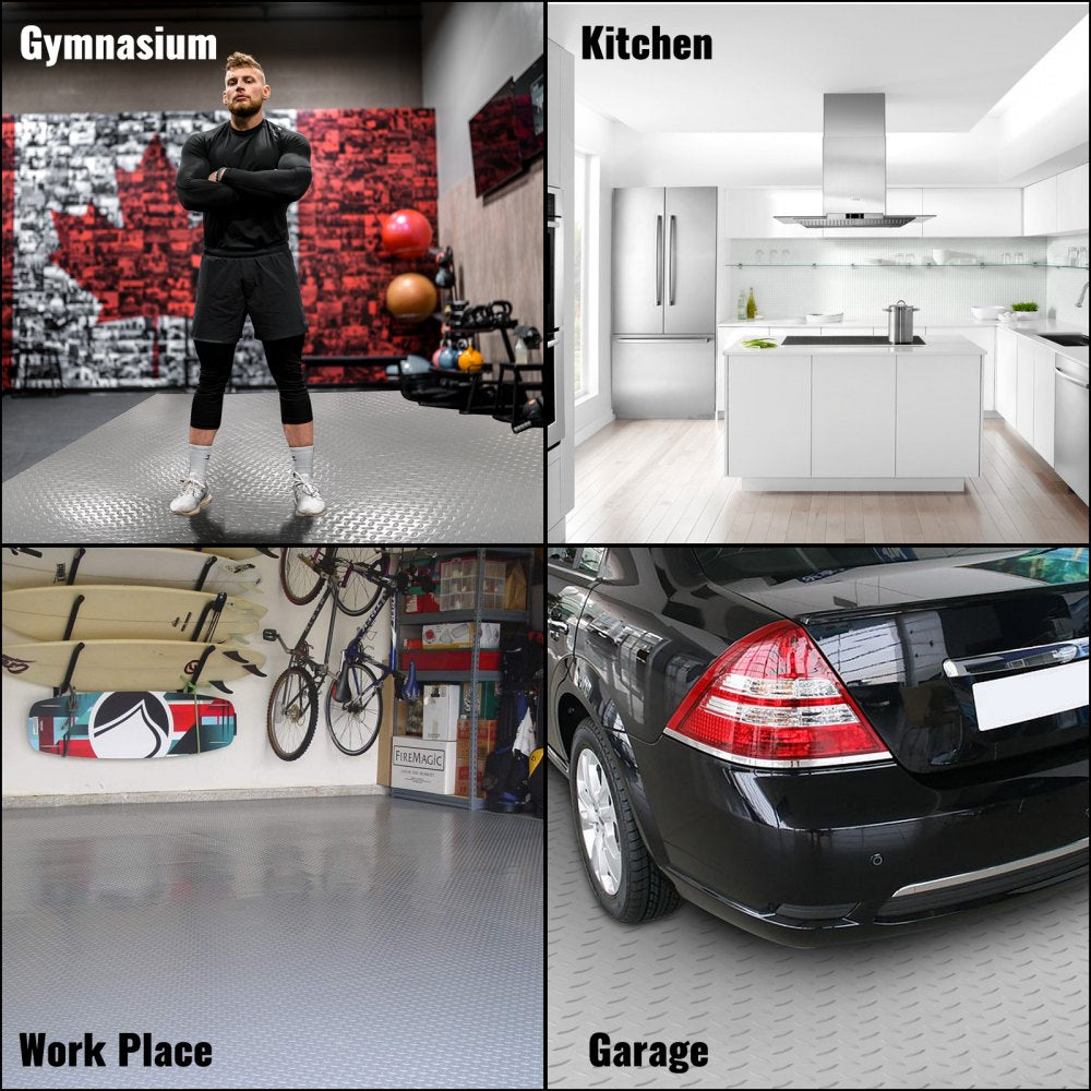 VEVOR Garage Floor Mat, 78.74 x 47.24 inch PVC Garage Flooring Roll, Non-slip Diamond Texture, 25.83 sq.ft Covering Space, Garage Mats for Under Cars, for Gyms Boats Car Trailer, Silver