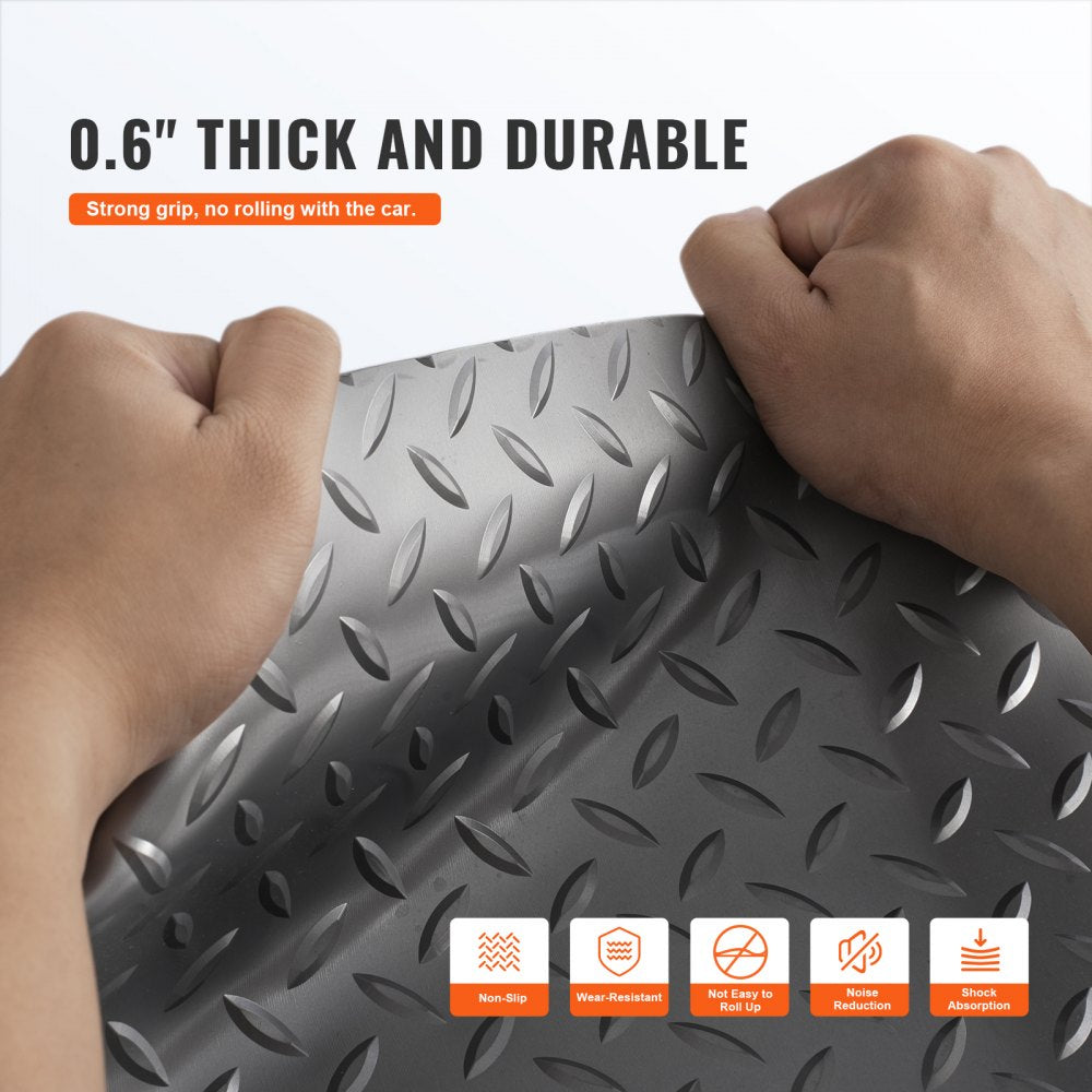 VEVOR Garage Floor Mat, 228.35 x 59.05 inch PVC Garage Flooring Roll, Non-slip Diamond Texture, 93.65 sq.ft Covering Space, Garage Mats for Under Cars, for Gyms Boats Car Trailer, Silver